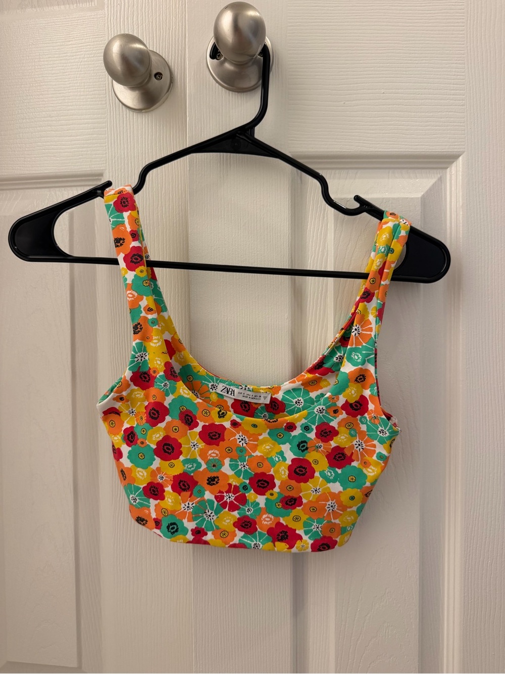Zara Yellow Floral Crop Tank with Multicolor Print